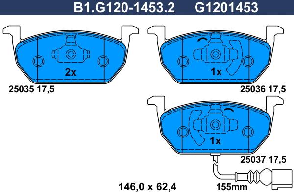 Galfer B1.G120-1453.2 - Bremžu uzliku kompl., Disku bremzes ps1.lv