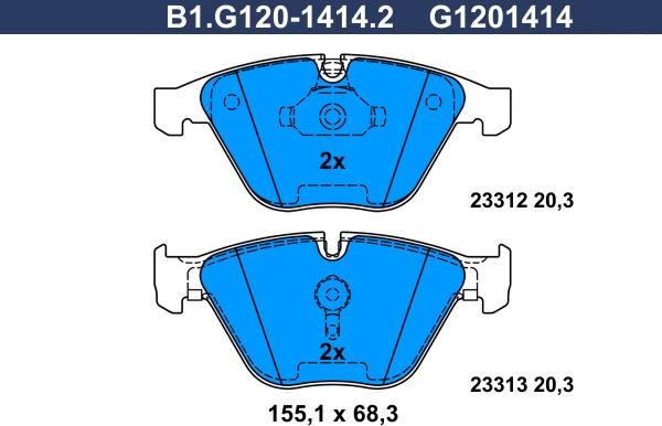 Galfer B1.G120-1414.2 - Bremžu uzliku kompl., Disku bremzes ps1.lv