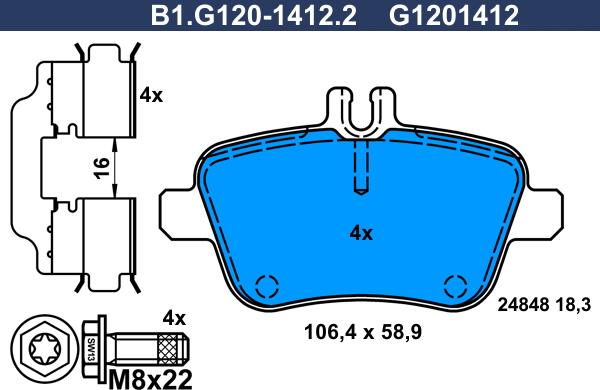 Galfer B1.G120-1412.2 - Bremžu uzliku kompl., Disku bremzes ps1.lv