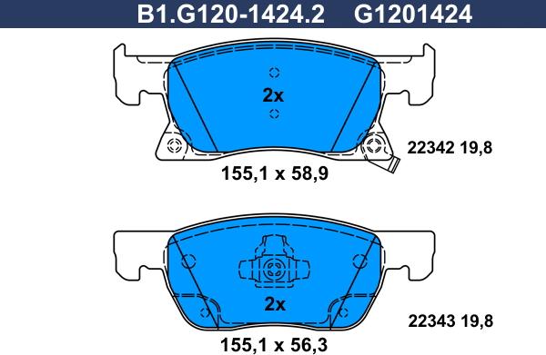 Galfer B1.G120-1424.2 - Bremžu uzliku kompl., Disku bremzes ps1.lv