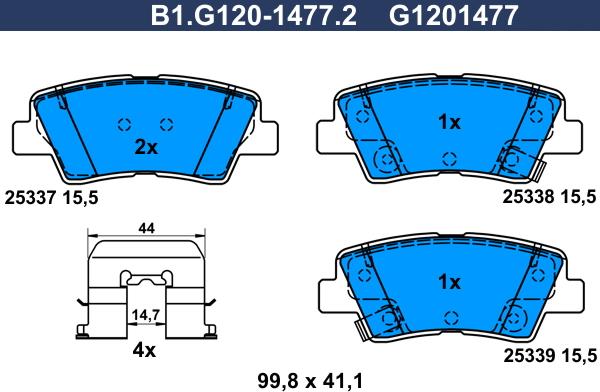 Galfer B1.G120-1477.2 - Bremžu uzliku kompl., Disku bremzes ps1.lv