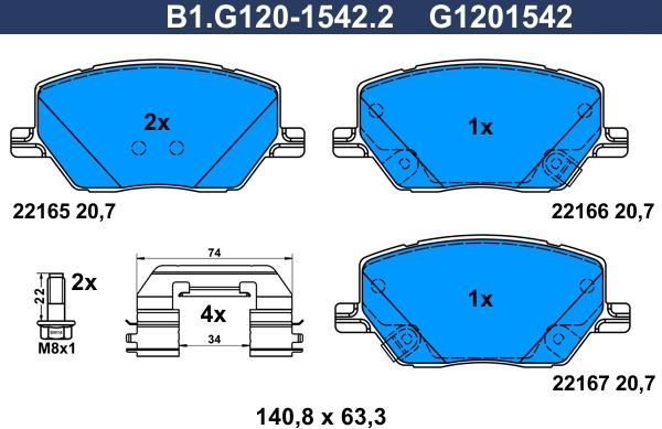 Galfer B1.G120-1542.2 - Bremžu uzliku kompl., Disku bremzes ps1.lv