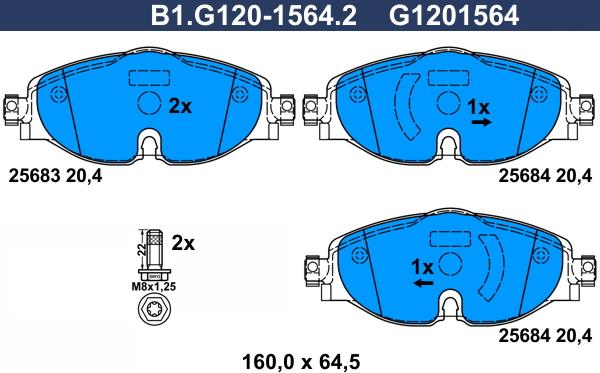 Galfer B1.G120-1564.2 - Bremžu uzliku kompl., Disku bremzes ps1.lv