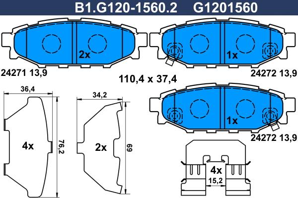 Galfer B1.G120-1560.2 - Bremžu uzliku kompl., Disku bremzes ps1.lv