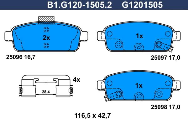 Galfer B1.G120-1505.2 - Bremžu uzliku kompl., Disku bremzes ps1.lv