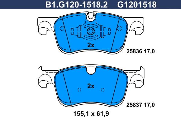 Galfer B1.G120-1518.2 - Bremžu uzliku kompl., Disku bremzes ps1.lv