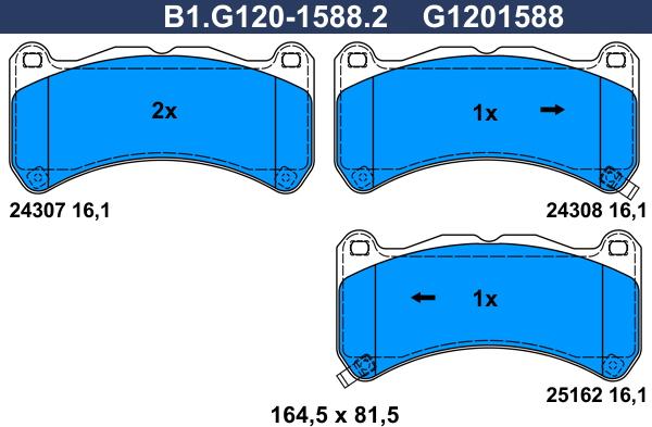 Galfer B1G12015882 - Bremžu uzliku kompl., Disku bremzes ps1.lv