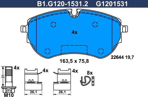 Galfer B1G12015312 - Bremžu uzliku kompl., Disku bremzes ps1.lv