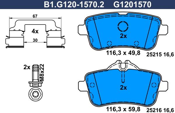 Galfer B1.G120-1570.2 - Bremžu uzliku kompl., Disku bremzes ps1.lv