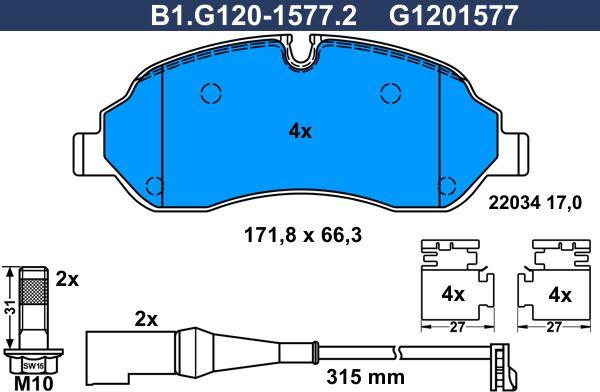 Galfer B1.G120-1577.2 - Bremžu uzliku kompl., Disku bremzes ps1.lv