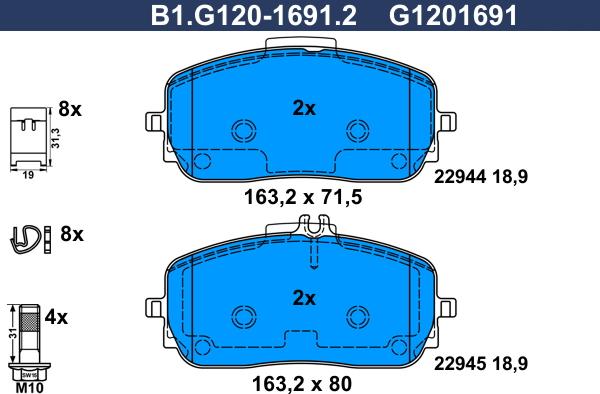 Galfer B1.G120-1691.2 - Bremžu uzliku kompl., Disku bremzes ps1.lv