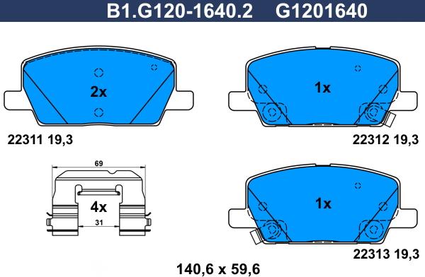 Galfer B1.G120-1640.2 - Bremžu uzliku kompl., Disku bremzes ps1.lv