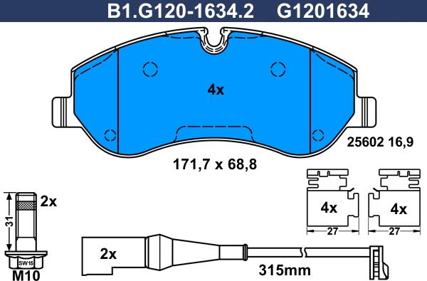 Galfer B1.G120-1634.2 - Bremžu uzliku kompl., Disku bremzes ps1.lv