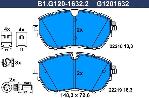 Galfer B1.G120-1632.2 - Bremžu uzliku kompl., Disku bremzes ps1.lv