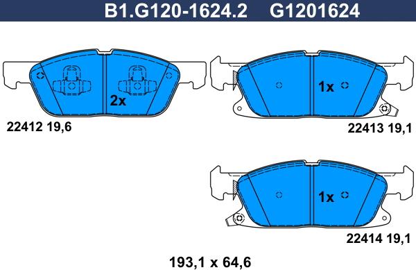 Galfer B1.G120-1624.2 - Bremžu uzliku kompl., Disku bremzes ps1.lv