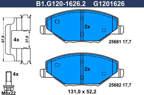 Galfer B1.G120-1626.2 - Bremžu uzliku kompl., Disku bremzes ps1.lv