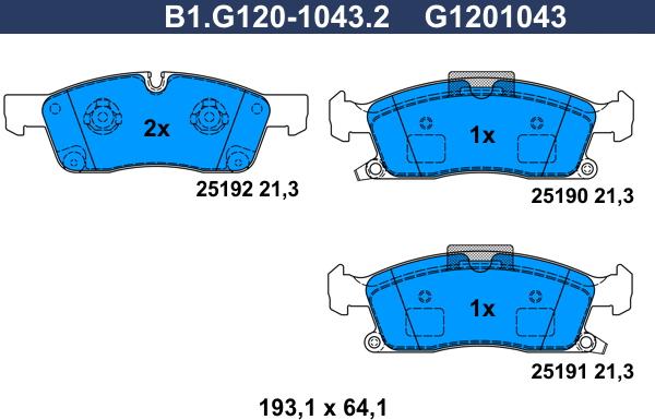 Galfer B1.G120-1043.2 - Bremžu uzliku kompl., Disku bremzes ps1.lv