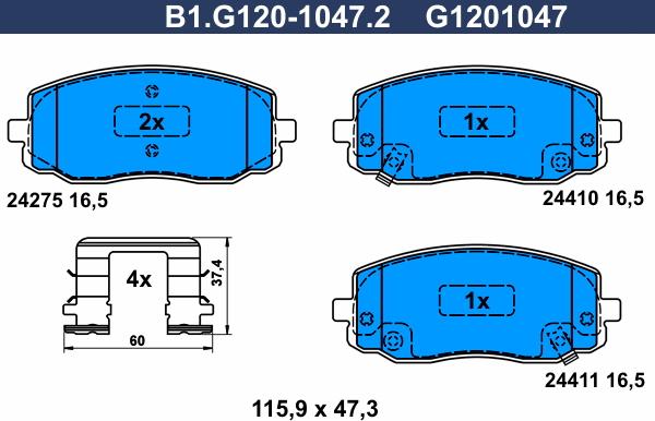 Galfer B1.G120-1047.2 - Bremžu uzliku kompl., Disku bremzes ps1.lv