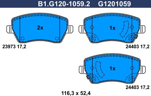 Galfer B1.G120-1059.2 - Bremžu uzliku kompl., Disku bremzes ps1.lv