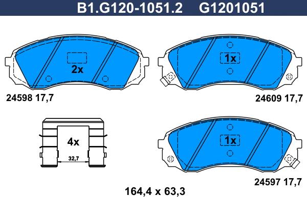 Galfer B1.G120-1051.2 - Bremžu uzliku kompl., Disku bremzes ps1.lv