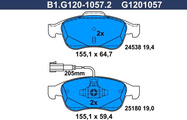 Galfer B1.G120-1057.2 - Bremžu uzliku kompl., Disku bremzes ps1.lv