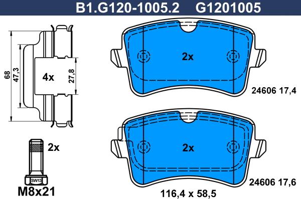 Galfer B1.G120-1005.2 - Bremžu uzliku kompl., Disku bremzes ps1.lv