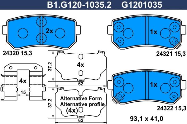 Galfer B1.G120-1035.2 - Bremžu uzliku kompl., Disku bremzes ps1.lv