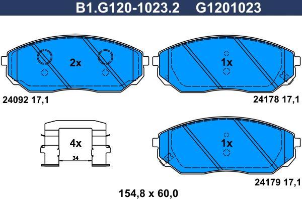 Galfer B1.G120-1023.2 - Bremžu uzliku kompl., Disku bremzes ps1.lv