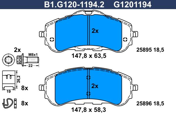 Galfer B1.G120-1194.2 - Bremžu uzliku kompl., Disku bremzes ps1.lv