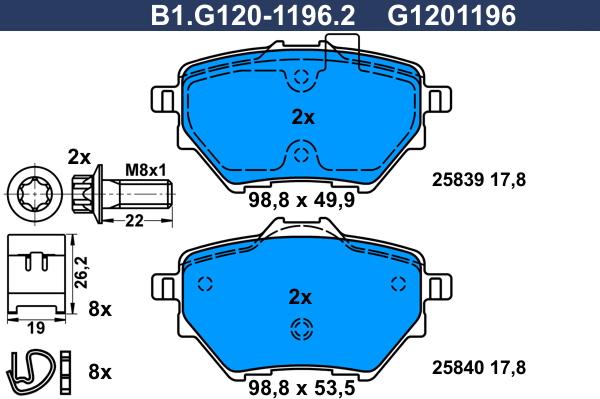 Galfer B1.G120-1196.2 - Bremžu uzliku kompl., Disku bremzes ps1.lv