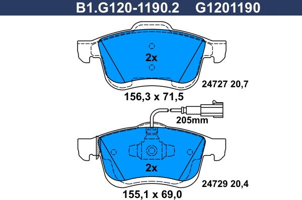 Galfer B1.G120-1190.2 - Bremžu uzliku kompl., Disku bremzes ps1.lv