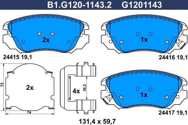 Galfer B1.G120-1143.2 - Bremžu uzliku kompl., Disku bremzes ps1.lv