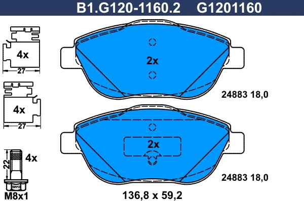 Galfer B1.G120-1160.2 - Bremžu uzliku kompl., Disku bremzes ps1.lv