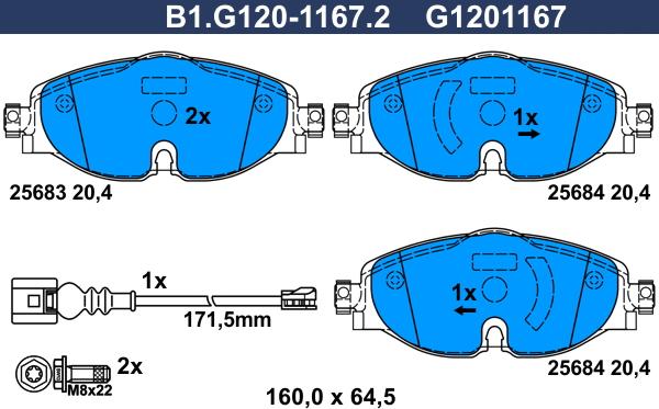 Galfer B1.G120-1167.2 - Bremžu uzliku kompl., Disku bremzes ps1.lv