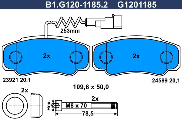 Galfer B1.G120-1185.2 - Bremžu uzliku kompl., Disku bremzes ps1.lv