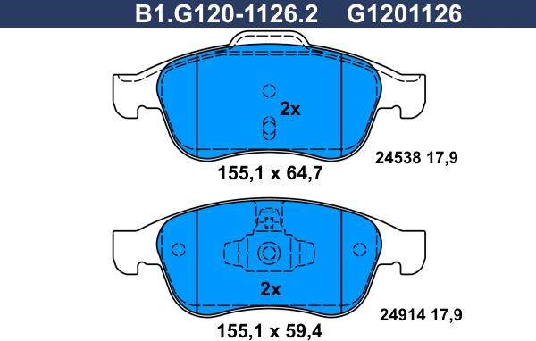 Galfer B1.G120-1126.2 - Bremžu uzliku kompl., Disku bremzes ps1.lv