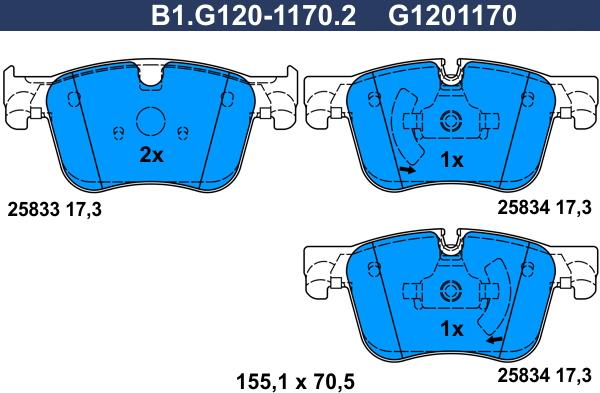 Galfer B1.G120-1170.2 - Bremžu uzliku kompl., Disku bremzes ps1.lv