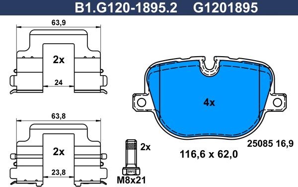 Galfer B1.G120-1895.2 - Bremžu uzliku kompl., Disku bremzes ps1.lv