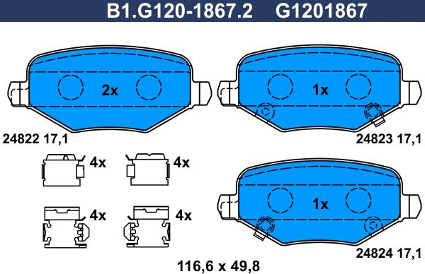 Galfer B1.G120-1867.2 - Bremžu uzliku kompl., Disku bremzes ps1.lv