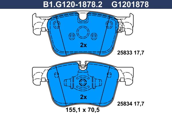 Galfer B1.G120-1878.2 - Bremžu uzliku kompl., Disku bremzes ps1.lv