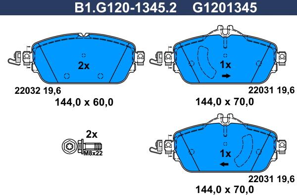 Galfer B1.G120-1345.2 - Bremžu uzliku kompl., Disku bremzes ps1.lv