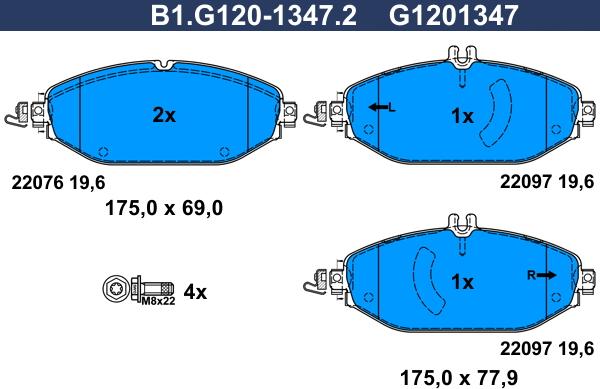 Galfer B1.G120-1347.2 - Bremžu uzliku kompl., Disku bremzes ps1.lv