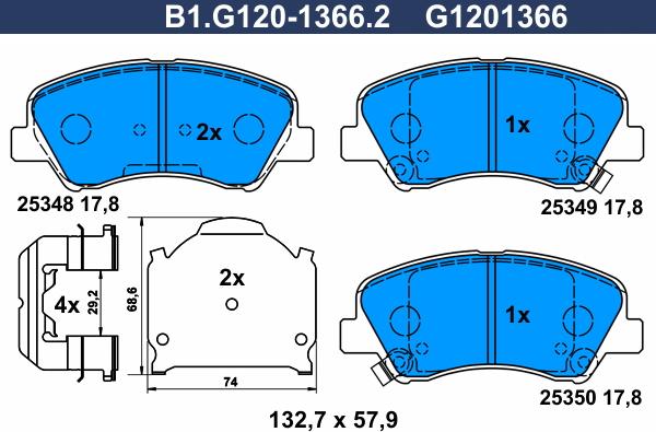 Galfer B1.G120-1366.2 - Bremžu uzliku kompl., Disku bremzes ps1.lv