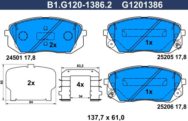 Galfer B1.G120-1386.2 - Bremžu uzliku kompl., Disku bremzes ps1.lv