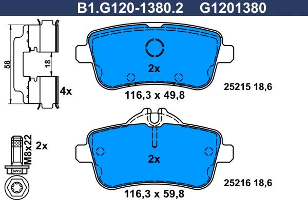 Galfer B1.G120-1380.2 - Bremžu uzliku kompl., Disku bremzes ps1.lv