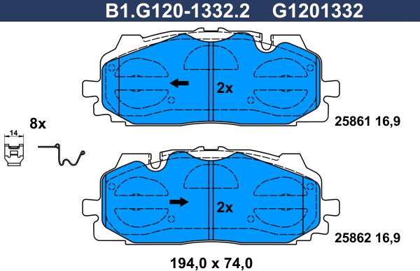 Galfer B1.G120-1332.2 - Bremžu uzliku kompl., Disku bremzes ps1.lv