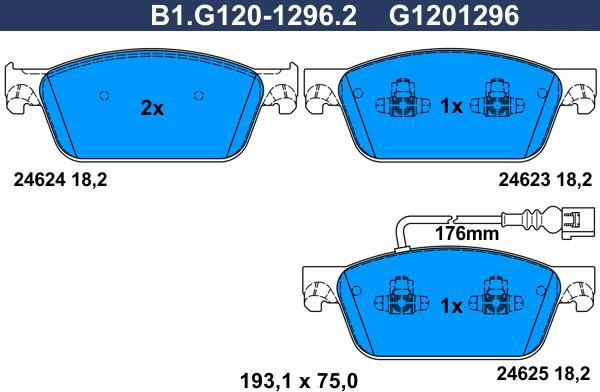 Galfer B1.G120-1296.2 - Bremžu uzliku kompl., Disku bremzes ps1.lv