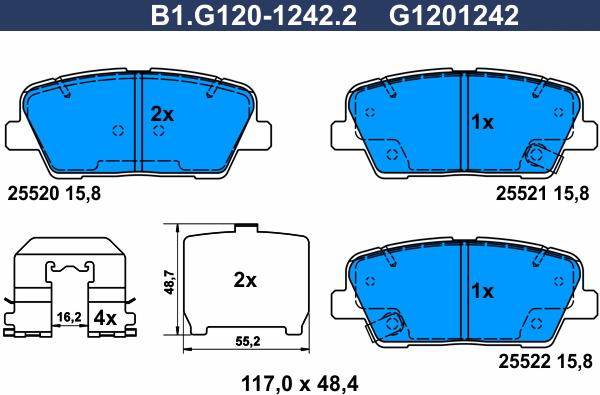 Galfer B1.G120-1242.2 - Bremžu uzliku kompl., Disku bremzes ps1.lv