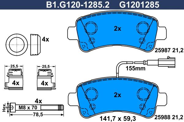 Galfer B1.G120-1285.2 - Bremžu uzliku kompl., Disku bremzes ps1.lv