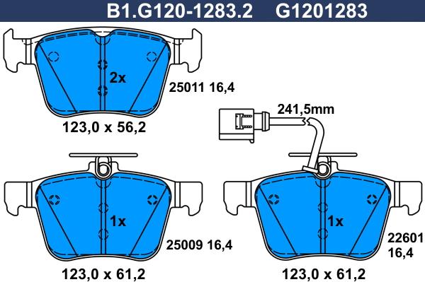 Galfer B1.G120-1283.2 - Bremžu uzliku kompl., Disku bremzes ps1.lv